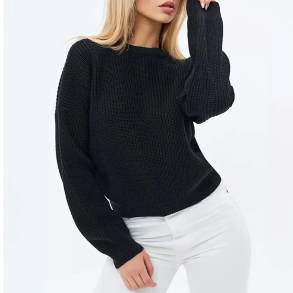 Tamari Black Ribbed Classic Sweater With Gold Buttons Dolman Sleeves NWT P/Small - Picture 1 of 9